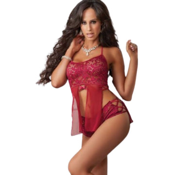 2Pc Halter Lace Top & Boyfriend Shorts