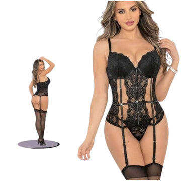 Bustier Negro Con Tiras De Brillos