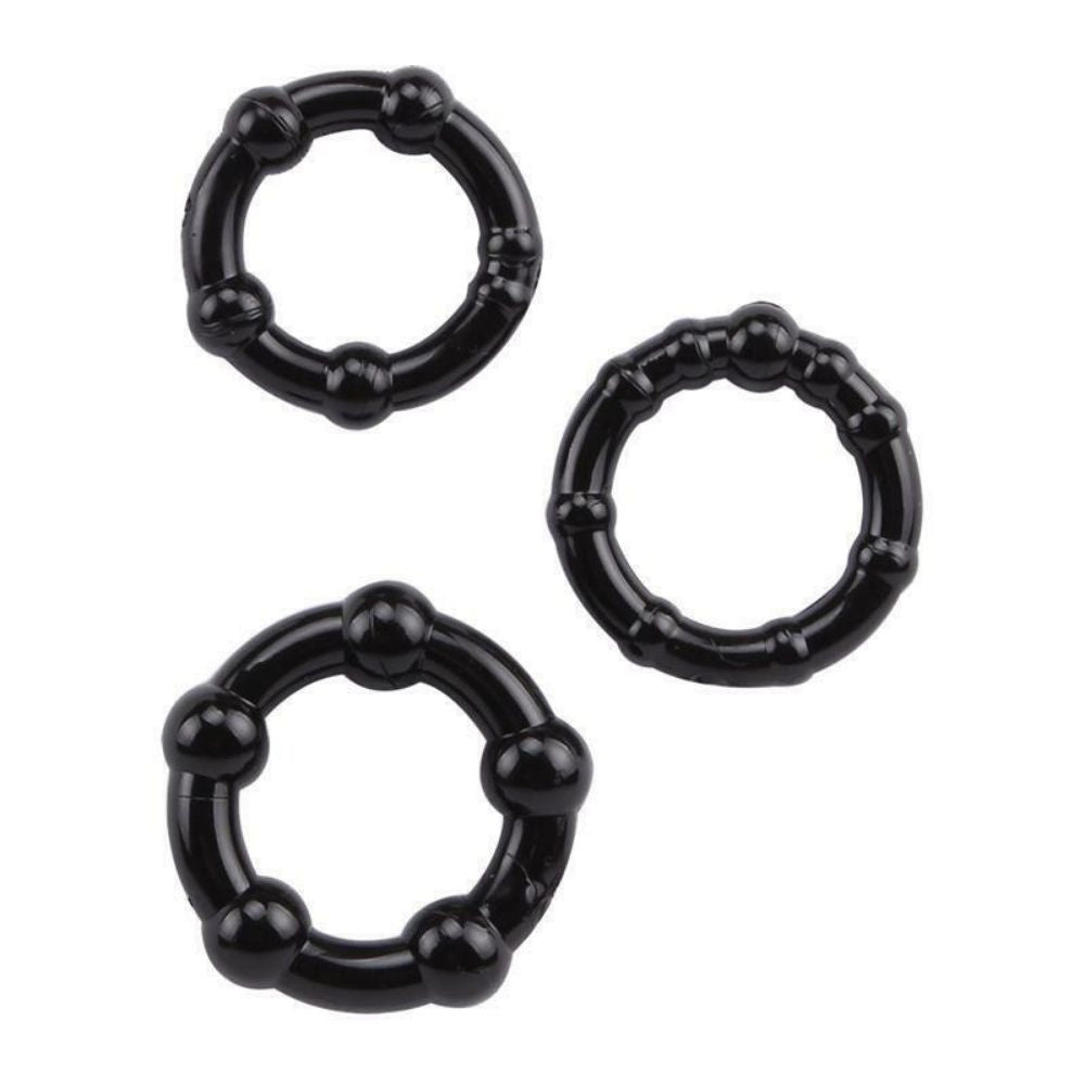 Bead Cock Rings Black 3Pzs