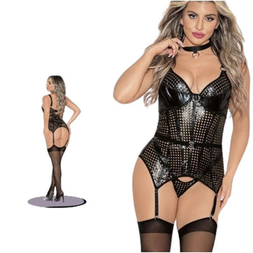 Bustier Negro Con Argollas De Vinil